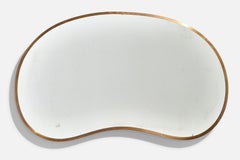 Italian Designer, Organic Wall Mirror, Brass, Italy, 1940s