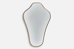 Italian Designer, Organic Wall Mirror, Brass, Mirror Glass, Italy, 1940s