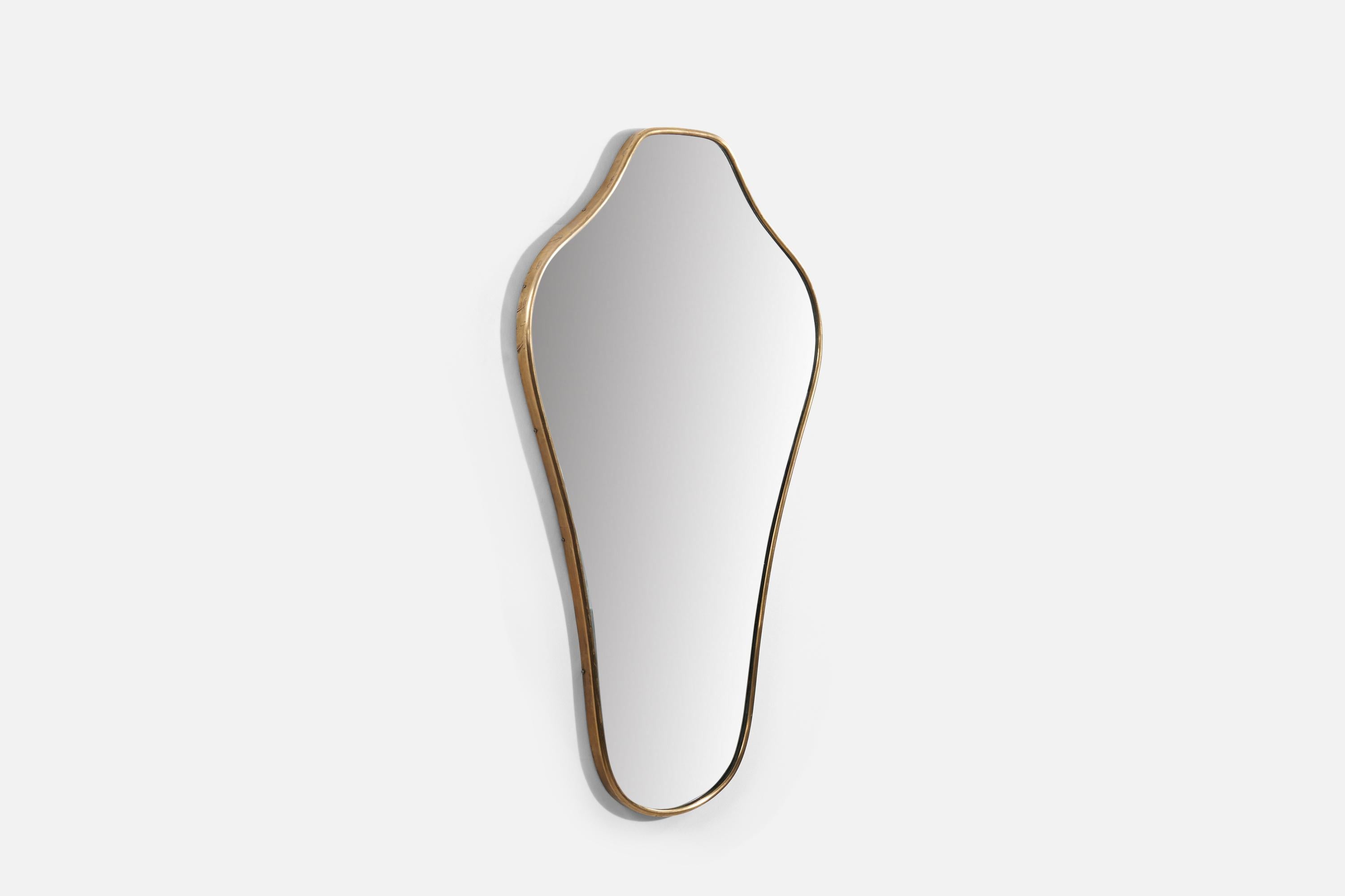 Mid-Century Modern Italian Designer, Organic Wall Mirror, Brass, Mirror Glass, Italy, 1940s For Sale