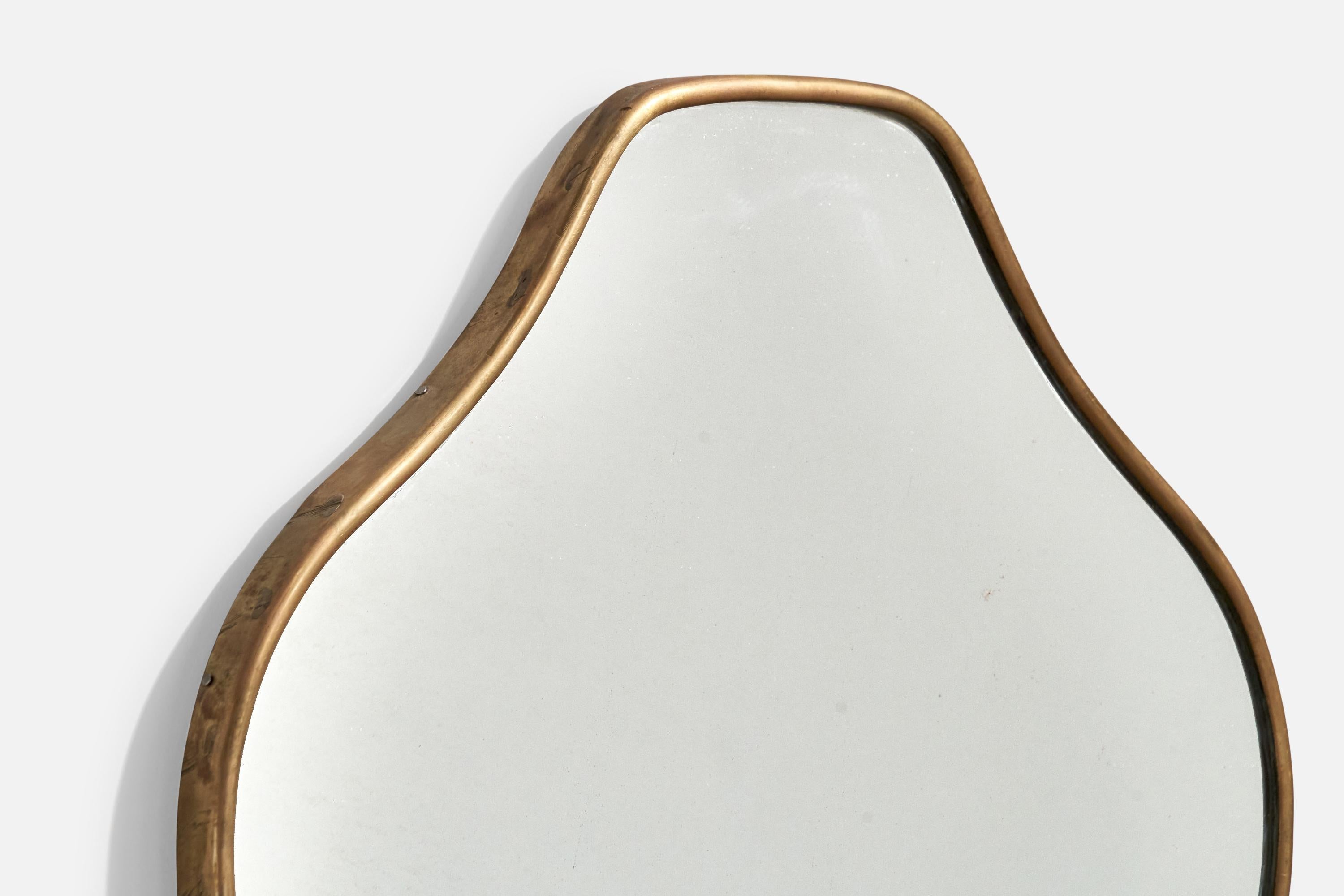 Italian Designer, Organic Wall Mirror, Brass, Mirror Glass, Italy, 1940s In Good Condition For Sale In High Point, NC