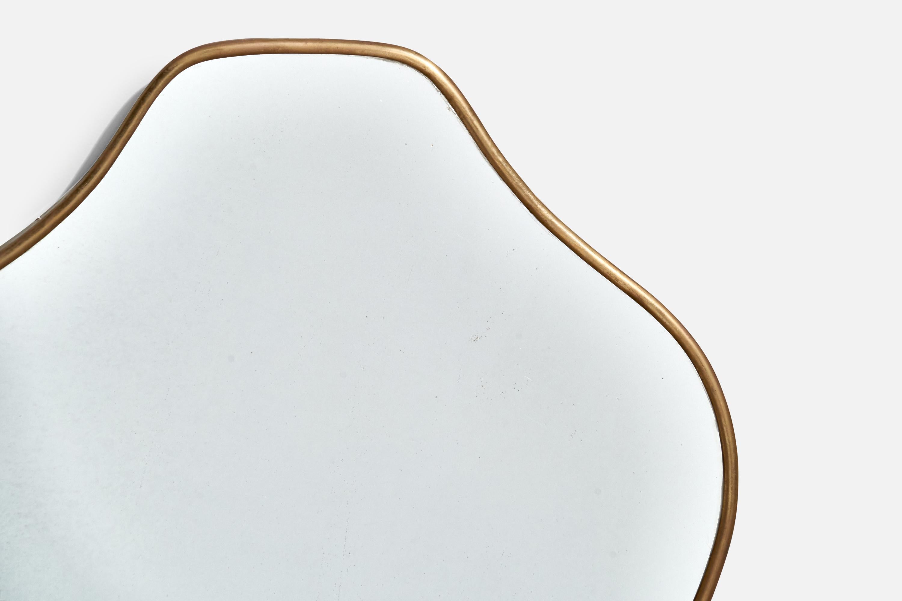 Mid-20th Century Italian Designer, Organic Wall Mirror, Brass, Mirror Glass, Italy, 1940s For Sale