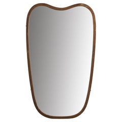 Italian Designer, Organic Wall Mirror, Brass, Mirror Glass, Italy, 1940s