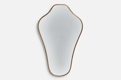 Italian Designer, Organic Wall Mirror, Brass, Mirror Glass, Italy, 1940s