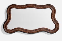 Diseñador italiano, espejo de pared orgánico, madera de nudo, Italia, años 30
