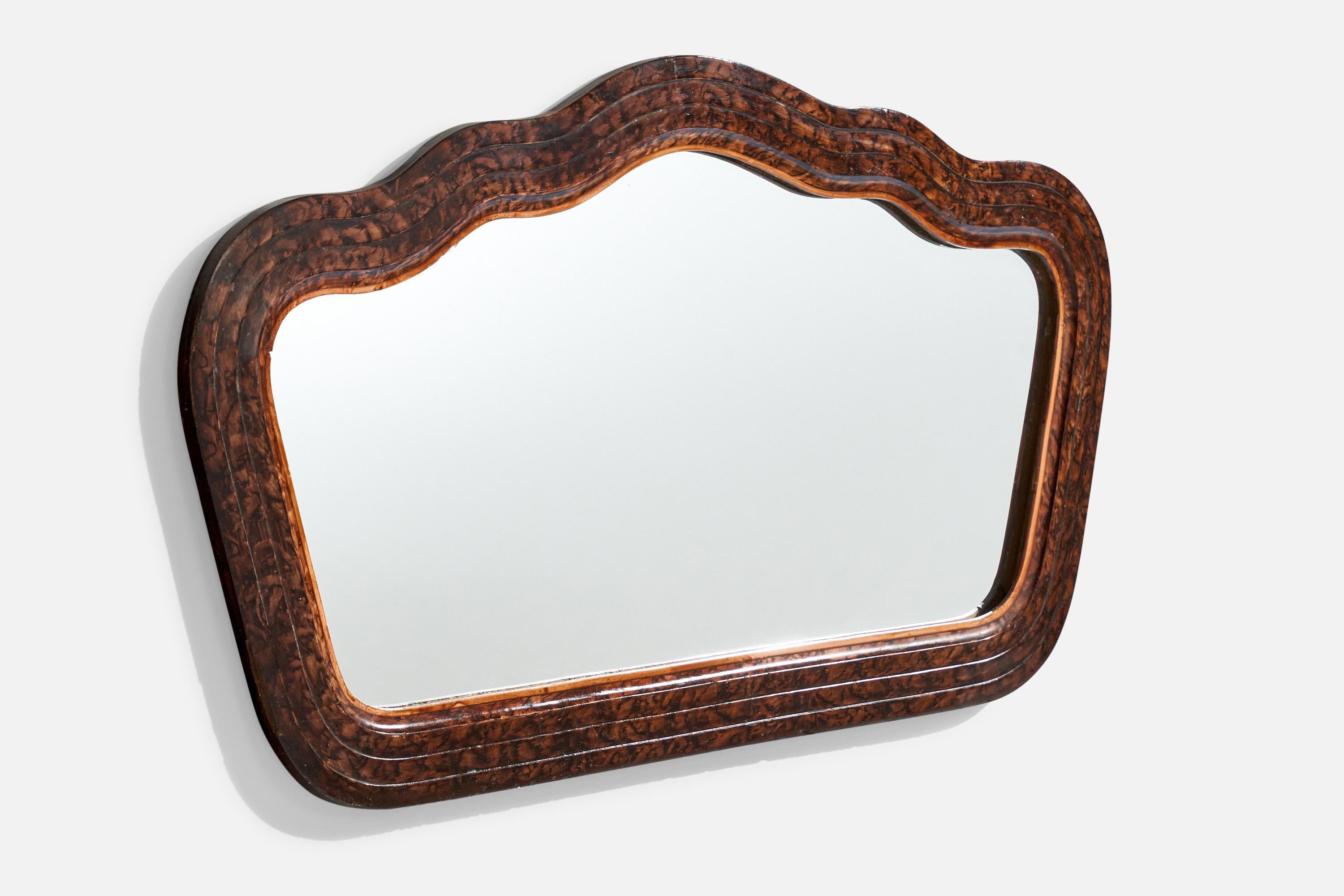 Diseñador italiano, espejo de pared orgánico, madera de nudo, Italia, años 30 Moderno orgánico