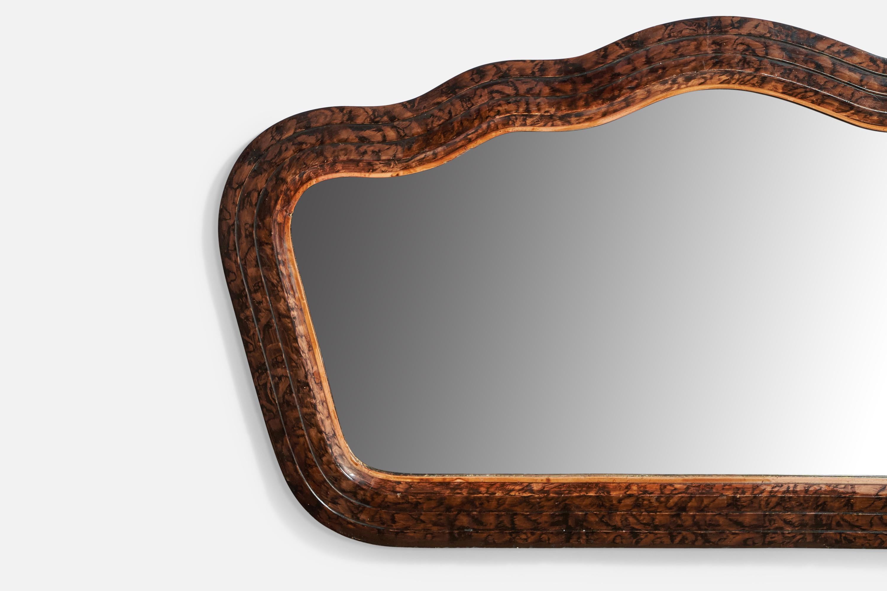 Italian Designer, Organic Wall Mirror, Burl Wood, Italy, 1930s In Good Condition For Sale In High Point, NC