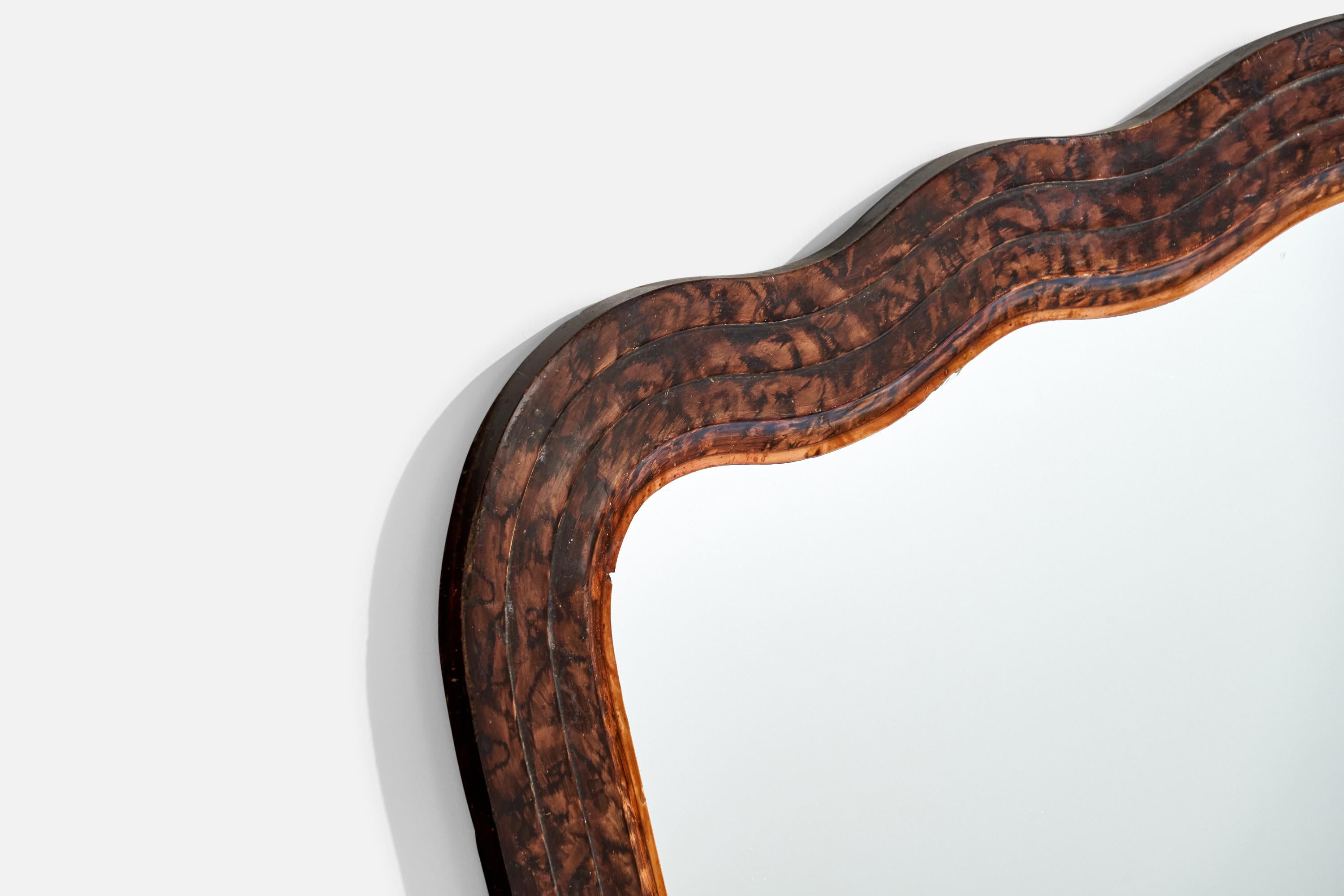 Diseñador italiano, espejo de pared orgánico, madera de nudo, Italia, años 30 en Bueno Estado en High Point, NC