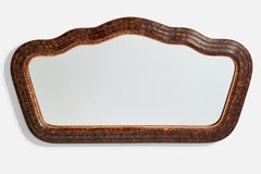 Vintage Italian Designer, Organic Wall Mirror, Burl Wood, Italy, 1930s