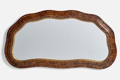 Italian Designer, Organic Wall Mirror, Burlwood, Italy, 1930s