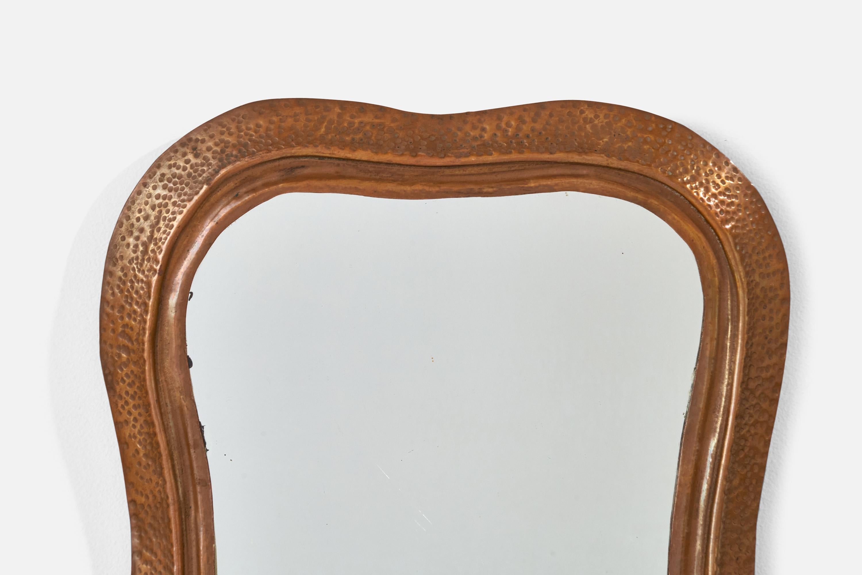Mid-20th Century Italian Designer, Organic Wall Mirror, Copper, Italy, 1940s For Sale