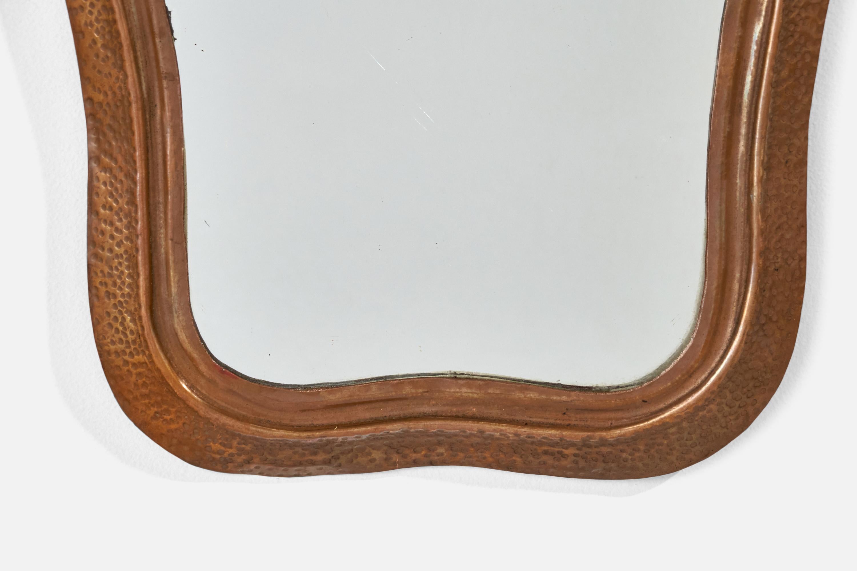 Italian Designer, Organic Wall Mirror, Copper, Italy, 1940s For Sale 2