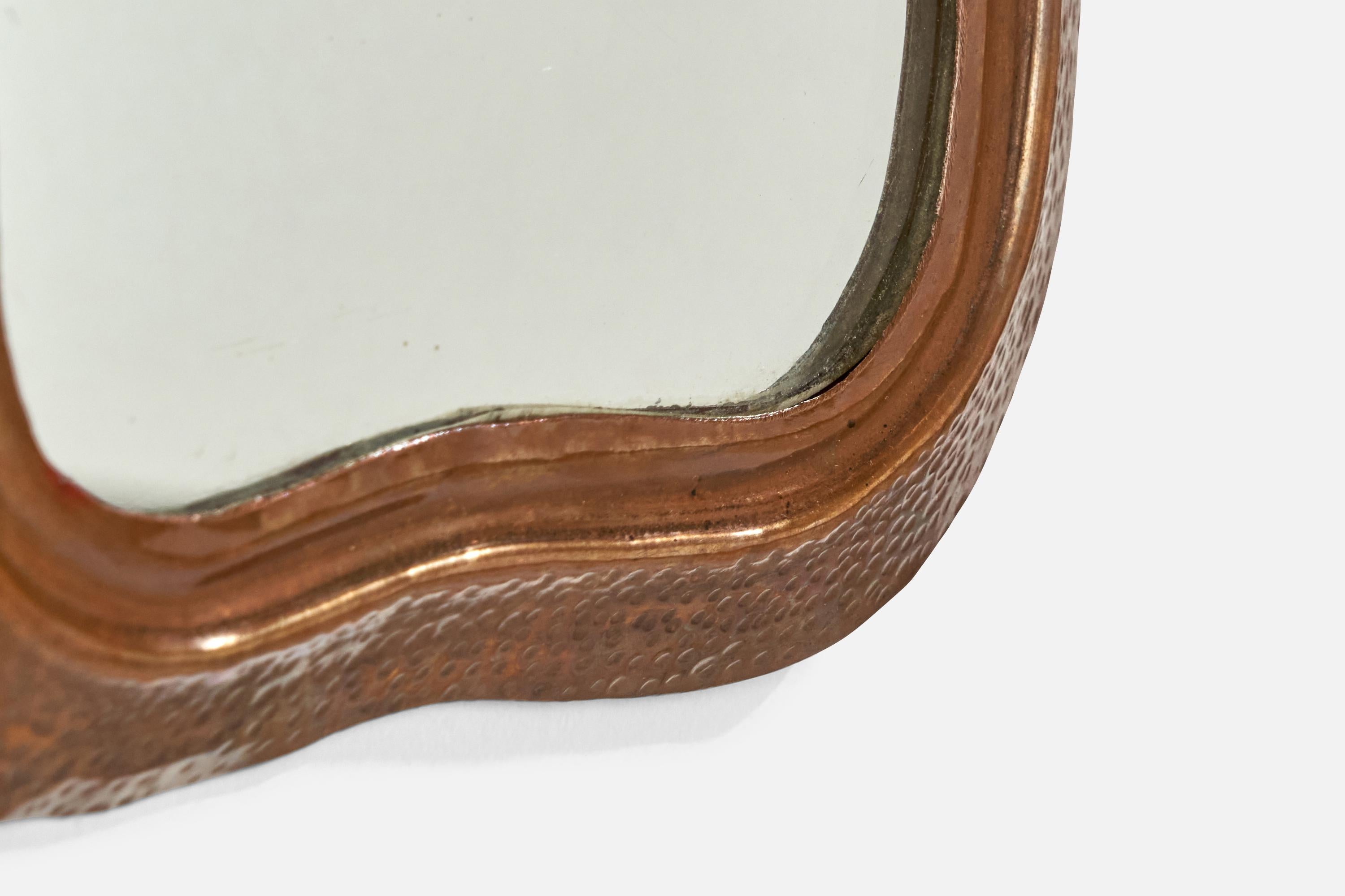 Italian Designer, Organic Wall Mirror, Copper, Italy, 1940s For Sale 3