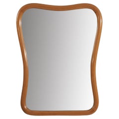 Italian Designer, Organic Wall Mirror, Stained Wood, Italy, 1940s