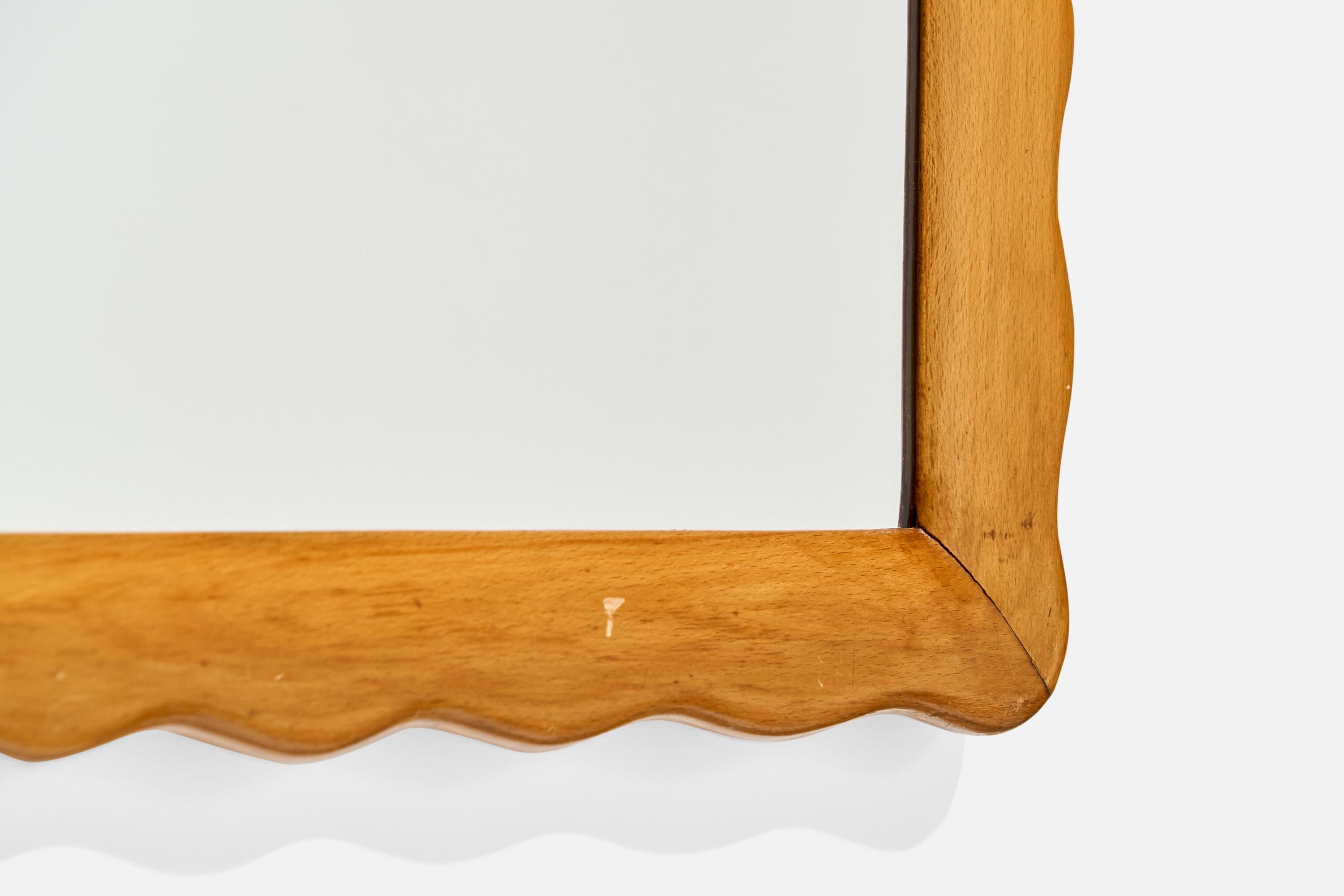 Diseñador Italiano, Espejo de Pared Orgánico, Madera, Latón, Italia, Década de 1940 en venta 6