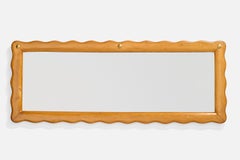 Italian Designer, Organic Wall Mirror, Wood, Brass, Italy, 1940s