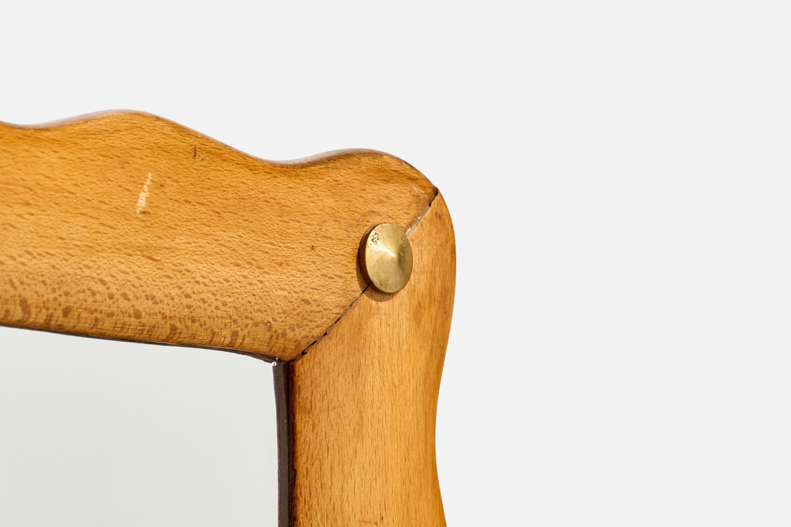 Diseñador Italiano, Espejo de Pared Orgánico, Madera, Latón, Italia, Década de 1940 Moderno de mediados de siglo en venta