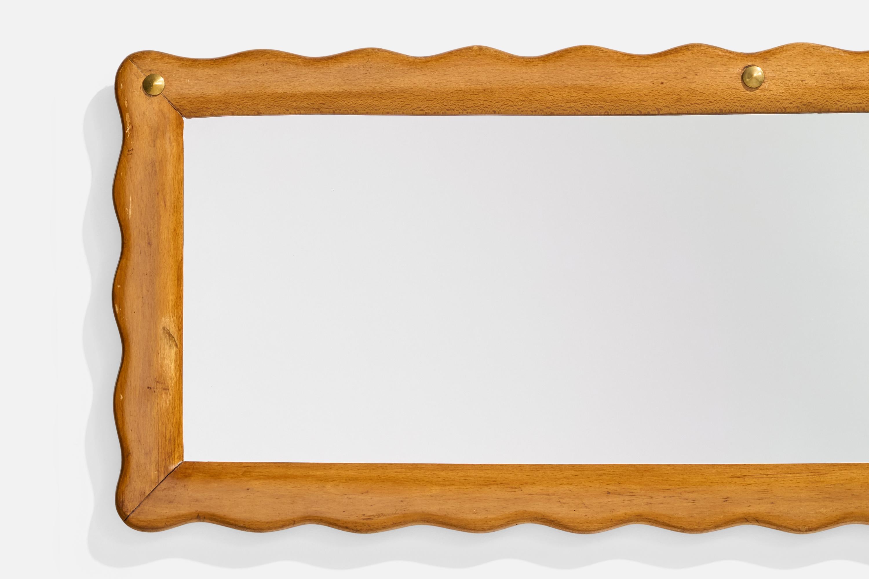 Diseñador Italiano, Espejo de Pared Orgánico, Madera, Latón, Italia, Década de 1940 mediados del siglo XX en venta