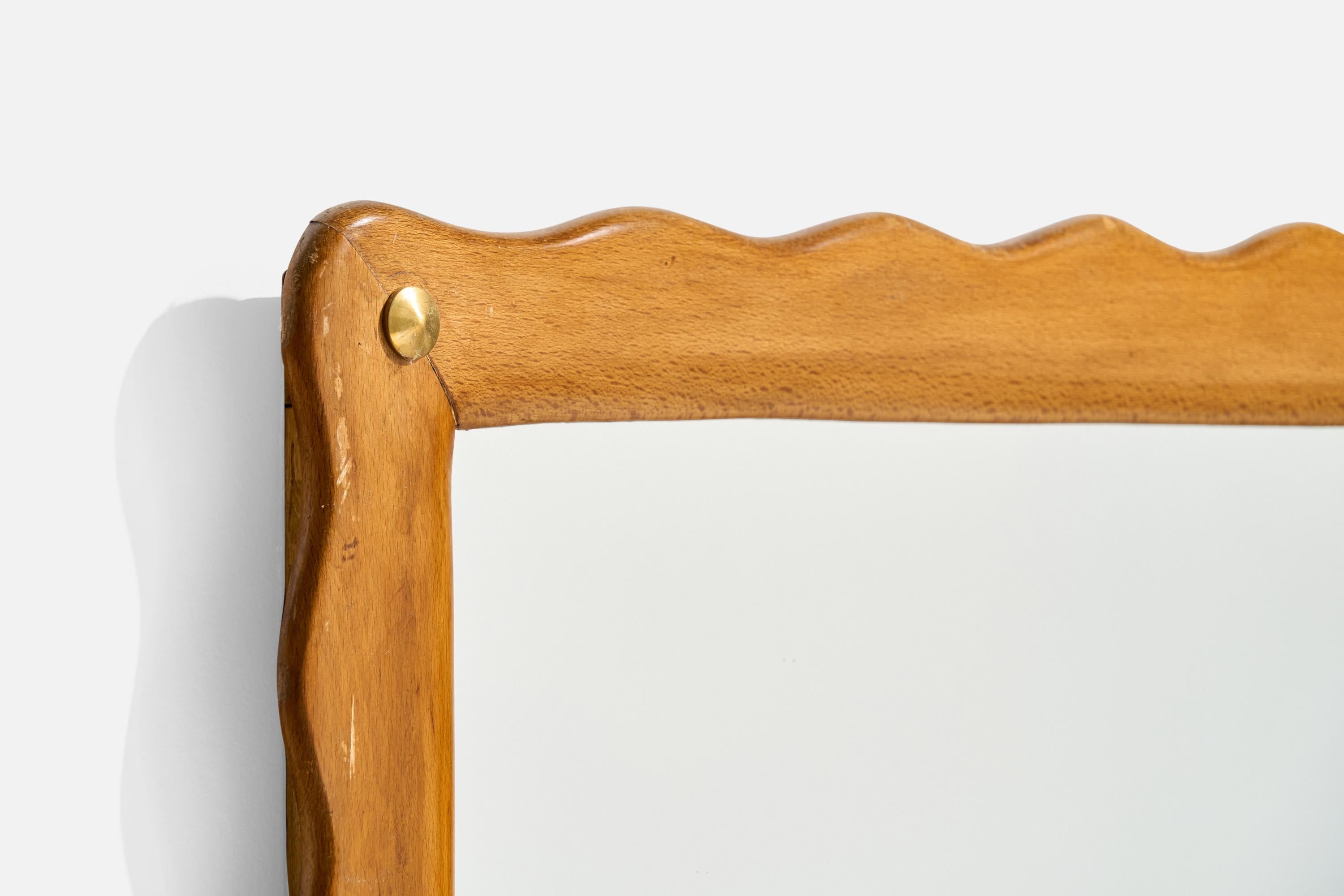 Diseñador Italiano, Espejo de Pared Orgánico, Madera, Latón, Italia, Década de 1940 en venta 1
