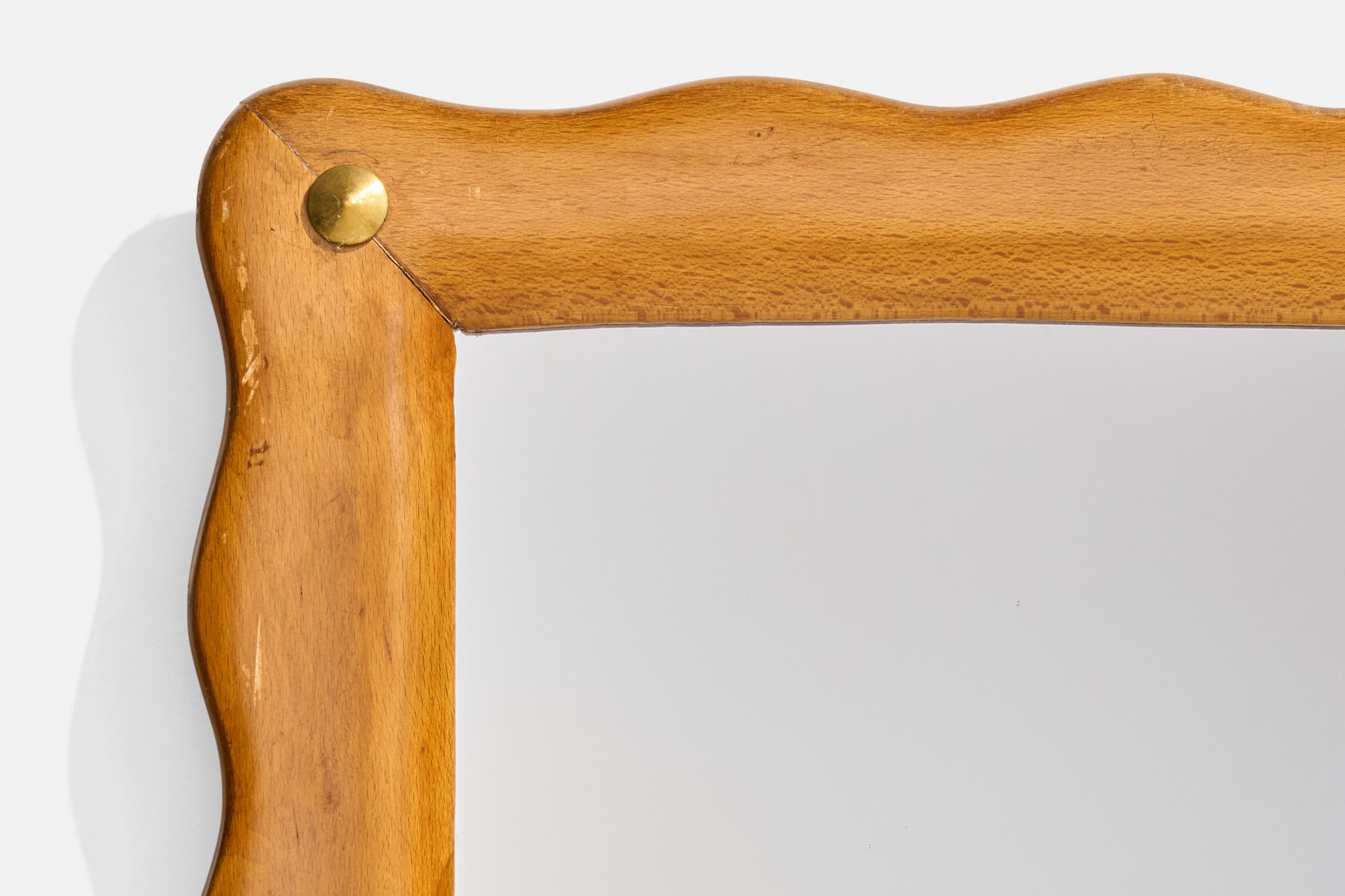 Diseñador Italiano, Espejo de Pared Orgánico, Madera, Latón, Italia, Década de 1940 en venta 2