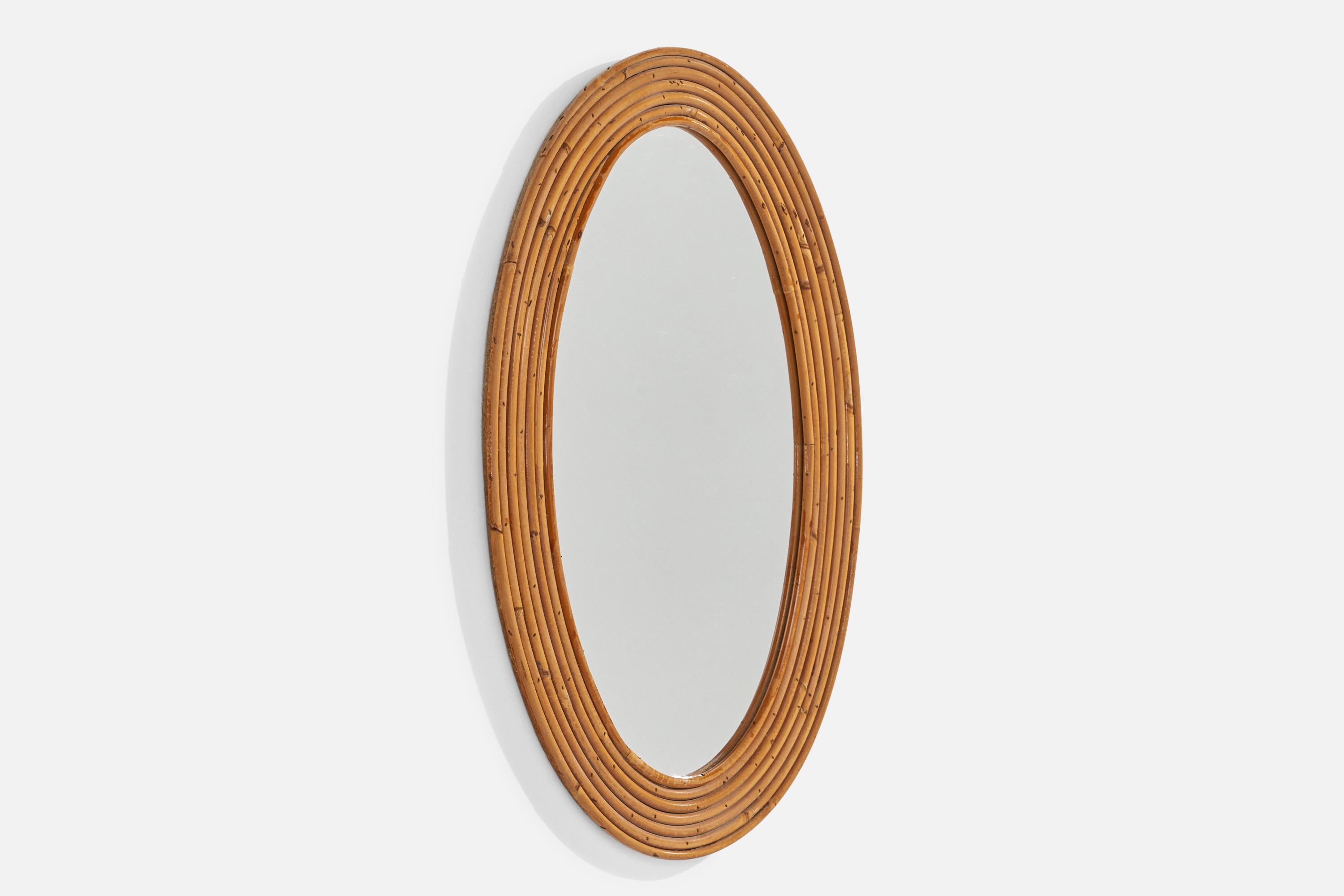 Mid-Century Modern Italian Designer, Oval Wall Mirror, Bamboo, Mirror, Italy, 1950s For Sale