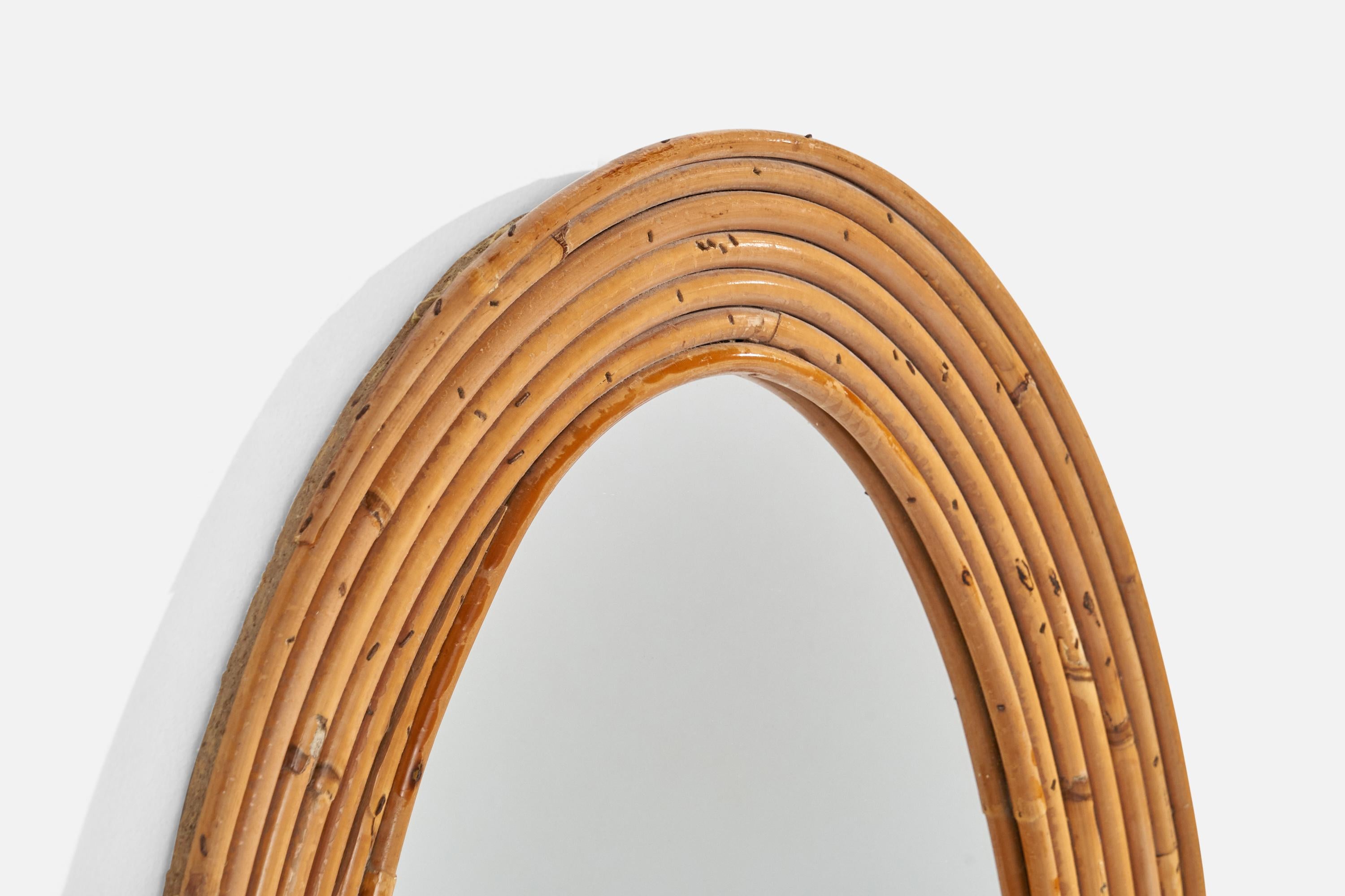 Diseñador italiano, Espejo de pared ovalado, Bambú, Espejo, Italia, Años 50 Italiano en venta