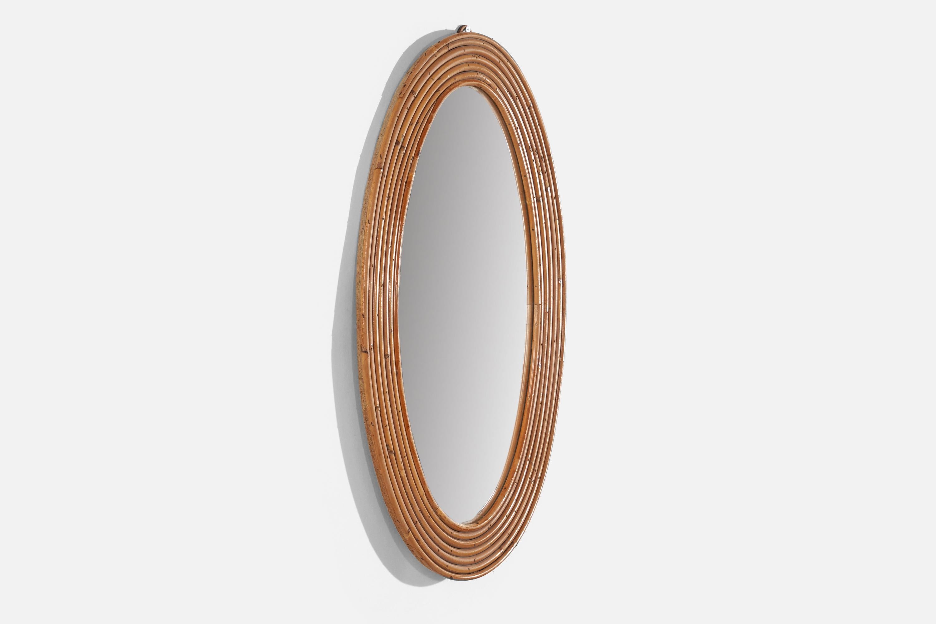 Mid-20th Century Italian Designer, Oval Wall Mirror, Bamboo, Mirror, Italy, 1950s For Sale