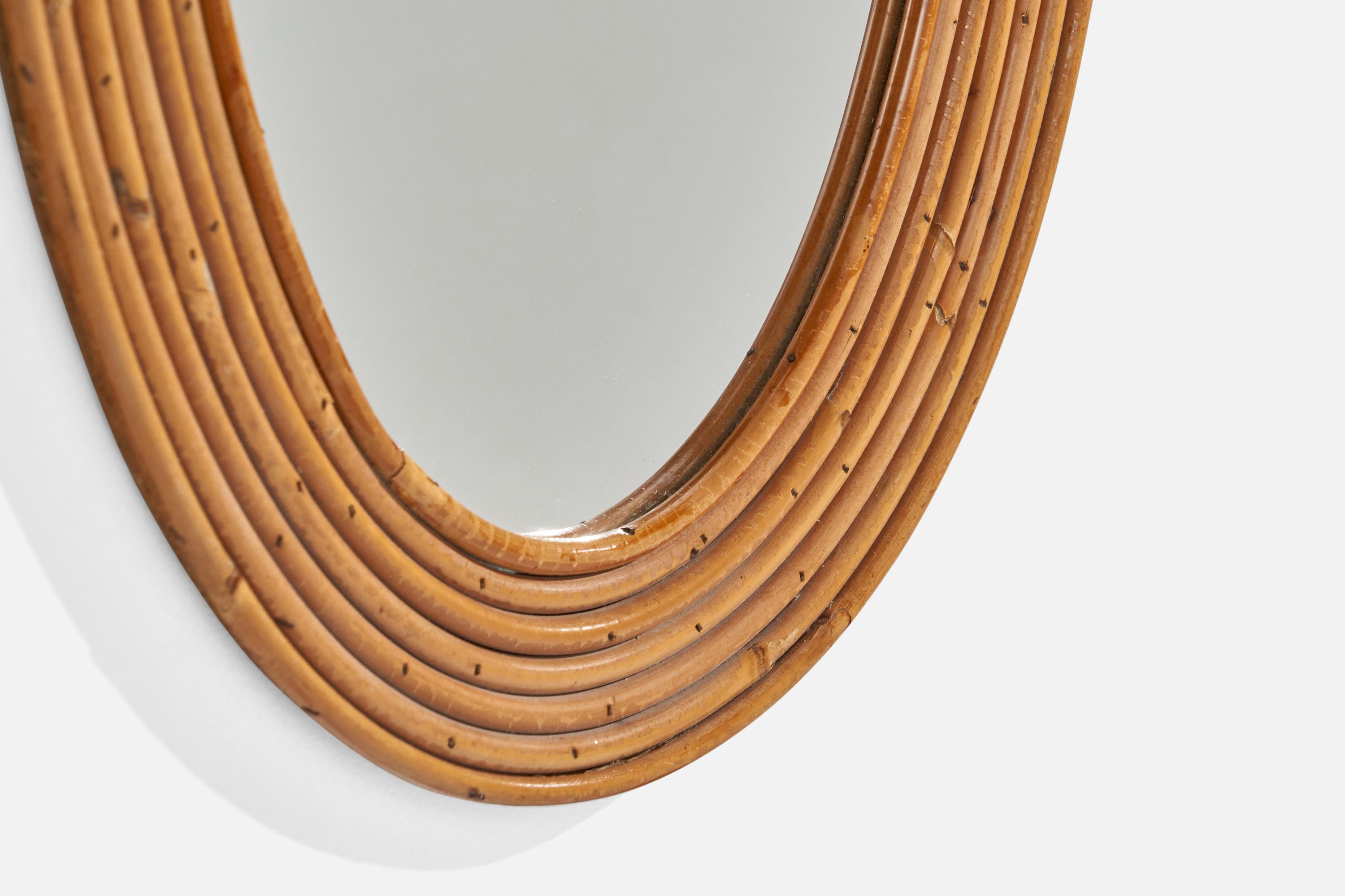 Italian Designer, Oval Wall Mirror, Bamboo, Mirror, Italy, 1950s For Sale 2