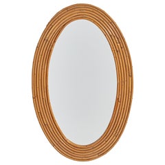 Italian Designer, Oval Wall Mirror, Bamboo, Mirror, Italy, 1950s