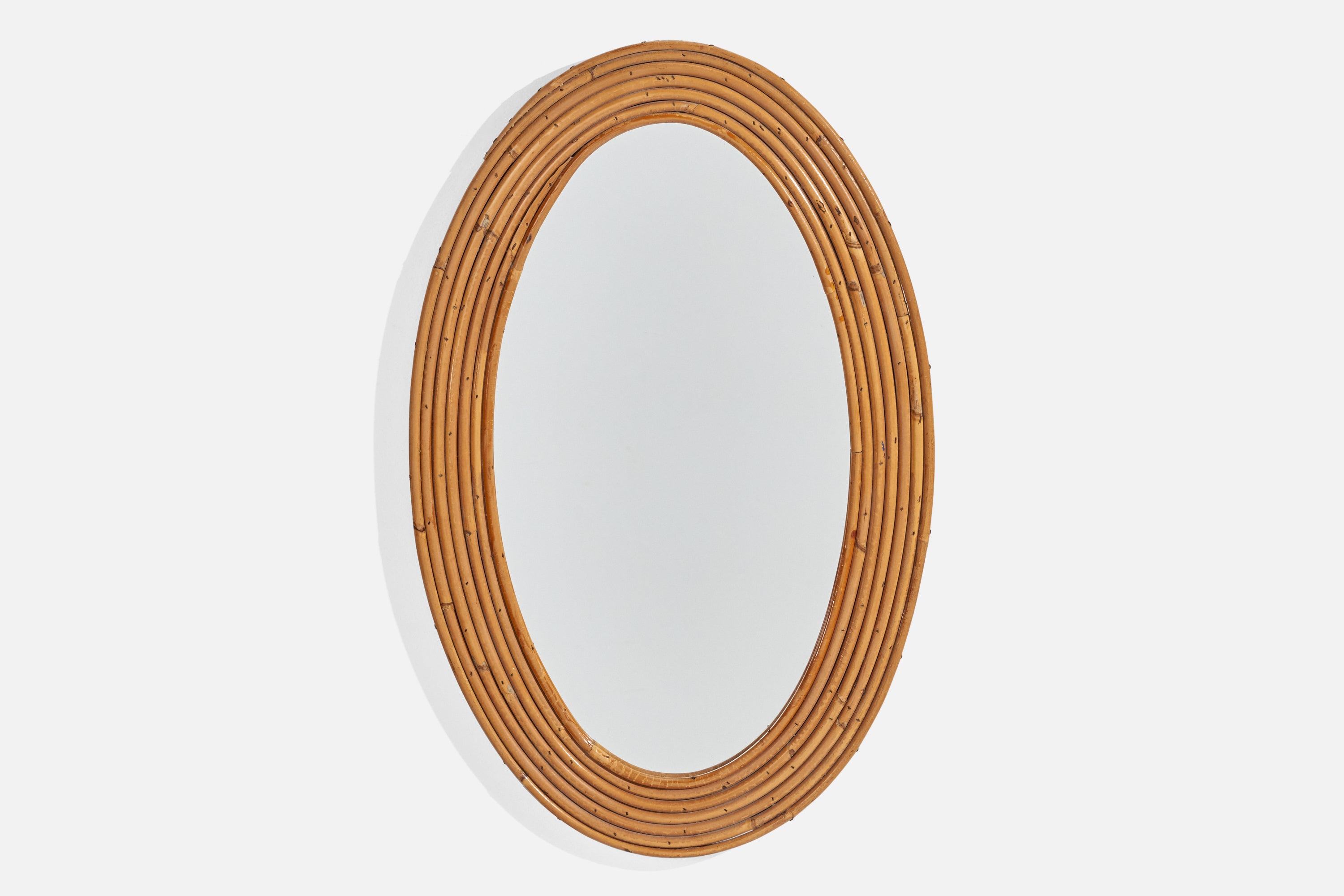 Italian Designer, Oval Wall Mirror, Bamboo, Mirror, Italy, 1950s For Sale