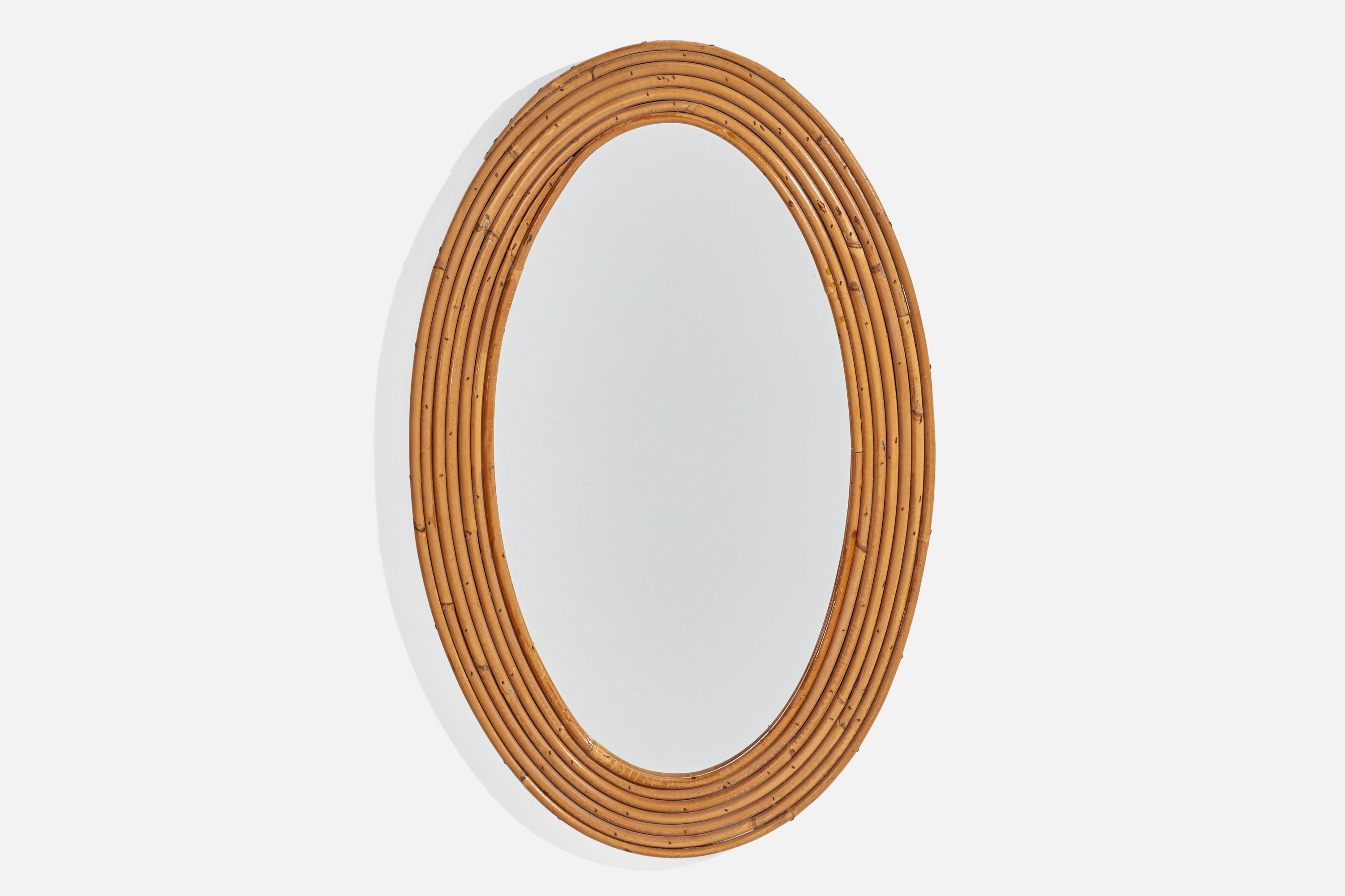 Specchio da parete ovale di design italiano, Bambù, Specchio, Italia, anni '50