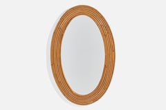 Italian Designer, Oval Wall Mirror, Bamboo, Mirror, Italy, 1950s