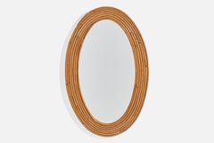 Vintage Italian Designer, Oval Wall Mirror, Bamboo, Mirror, Italy, 1950s