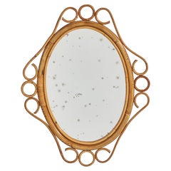 Italian Designer, Oval Wall Mirror, Bamboo, Rattan, Mirror, Italy, c. 1950s
