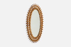 Italian Designer, Oval Wall Mirror, Rattan, Bamboo, Mirror, Italy, C. 1950s