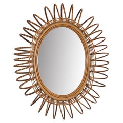 Italian Designer, Oval Wall Mirror, Rattan, Bamboo, Mirror, Italy, c. 1950s Italian Designer, Oval Wall Mirror, Rattan, Bamboo, Mirror, Italy, c. 1950s