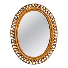 Italian Designer, Oval Wall Mirror, Rattan, Italy, c. 1950s