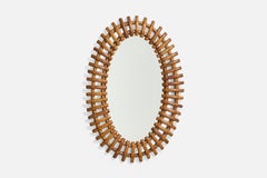 Italian Designer, Wall Mirror, Rattan, Italy, c. 1950s