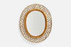 Italian Designer, Wall Mirror, Rattan, Italy, c. 1950s