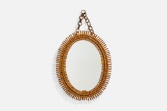 Italian Designer, Wall Mirror, Rattan, Italy, C. 1950s
