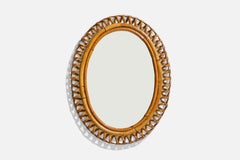 Italian Designer, Oval Wall Mirror, Rattan, Italy, c. 1950s