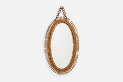 Italian Designer, Wall Mirror, Rattan, Italy, c. 1950s