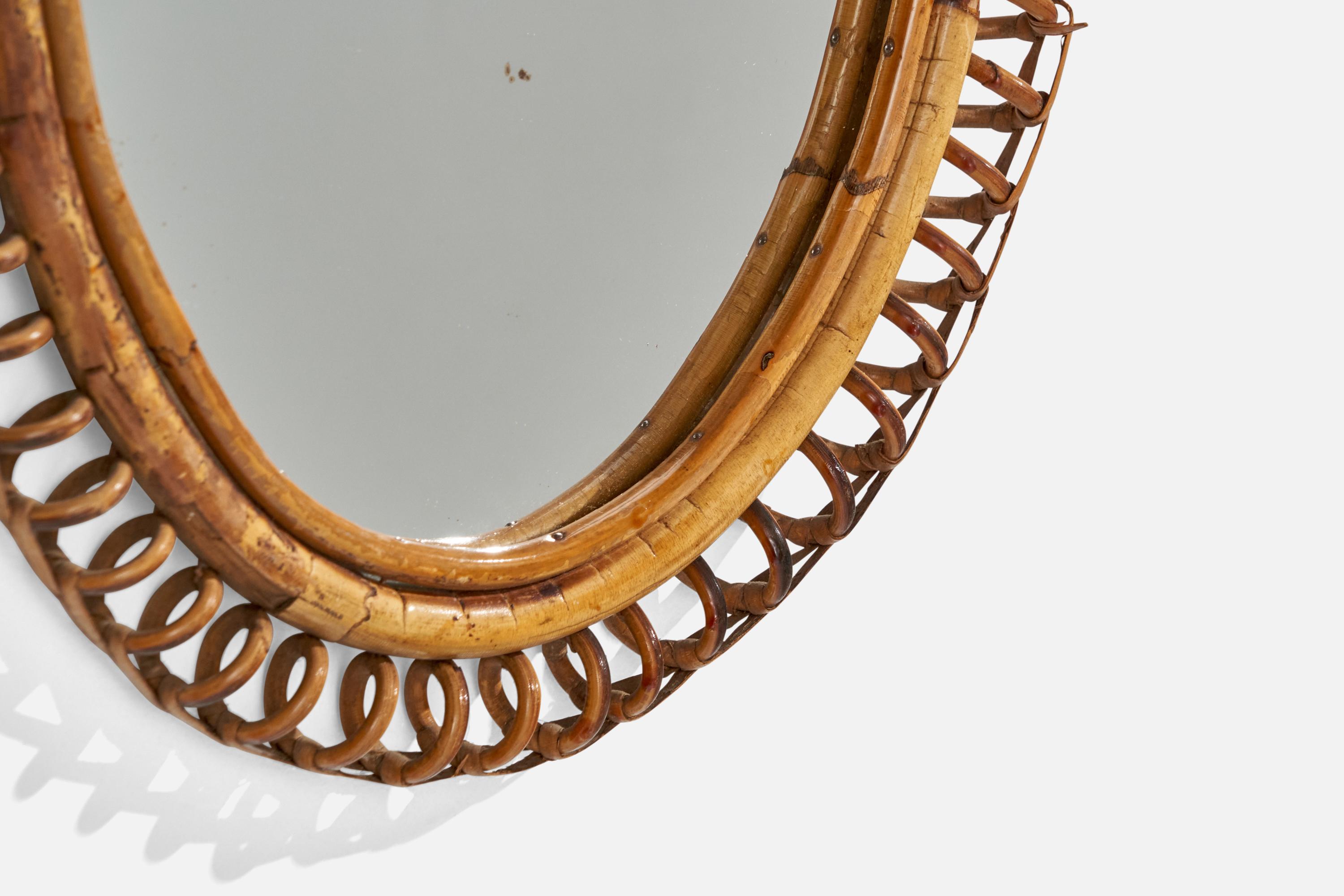 Italienischer Designer, Ovaler Wandspiegel, Rattan, Spiegel, Italien, ca. 1950er Jahre im Angebot 2