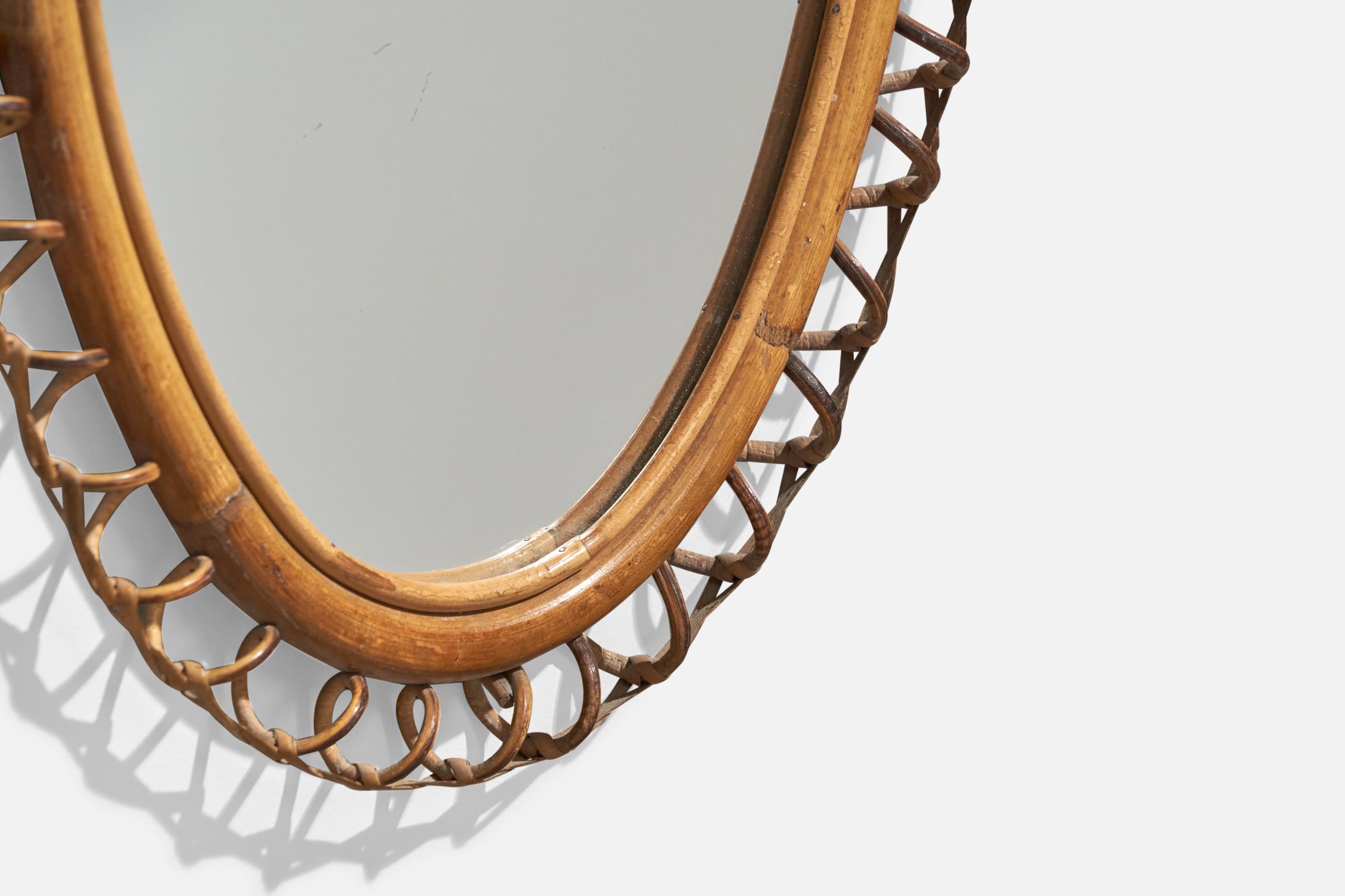Italienischer Designer, Ovaler Wandspiegel, Rattan, Spiegel, Italien, ca. 1950er Jahre im Angebot 3