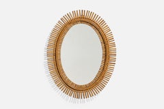 Italian Designer, Oval Wall Mirror, Rattan, Mirror, Italy, C. 1950s