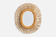 Italian Designer, Oval Wall Mirror, Rattan, Mirror, Italy, c. 1950s