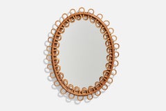 Italian Designer, Oval Wall Mirror, Rattan, Mirror, Italy, c. 1950s