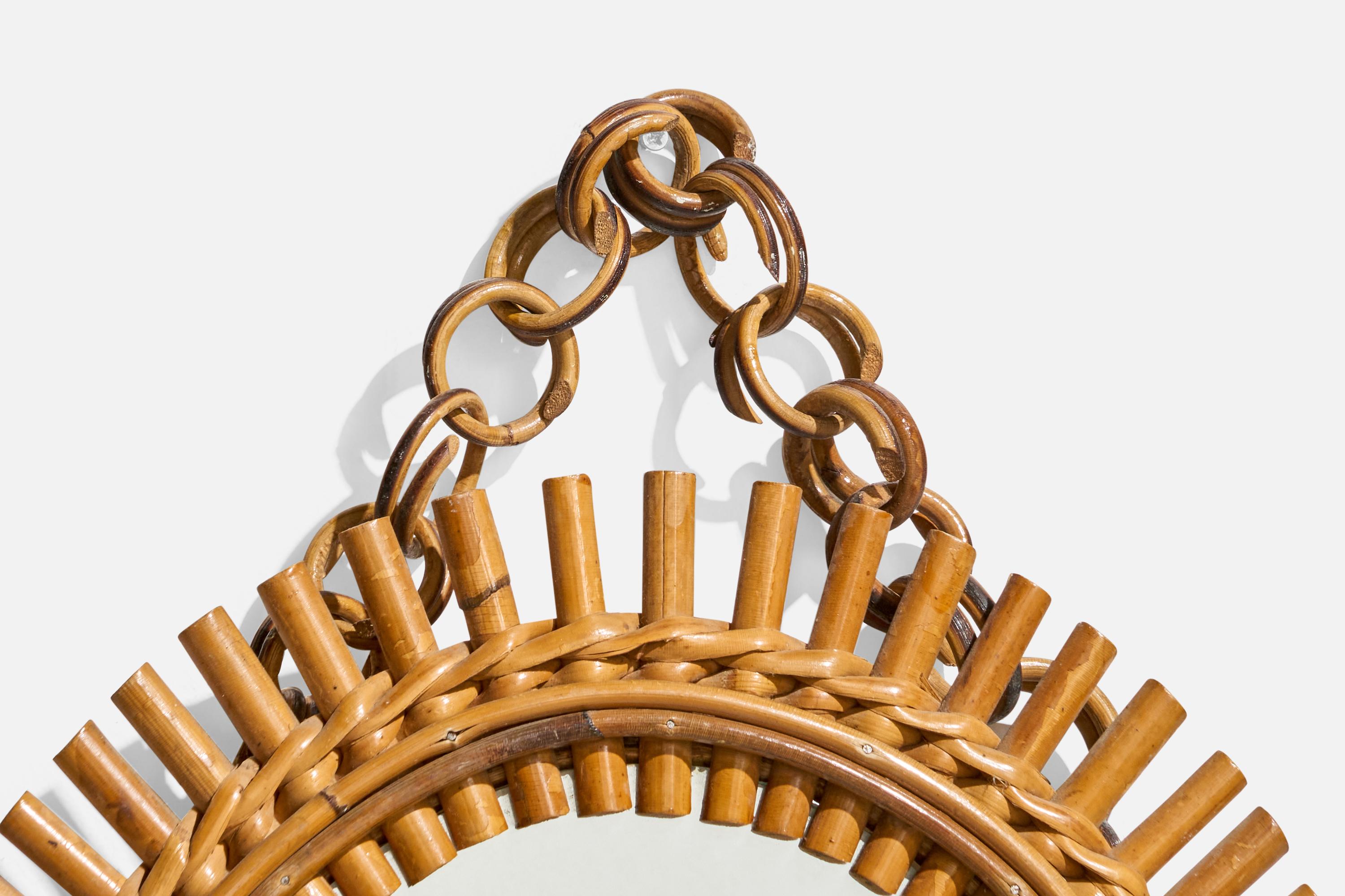 Diseñador italiano, Espejo de pared ovalado, Ratán, Espejo, Italia, S. 1950 Italiano en venta