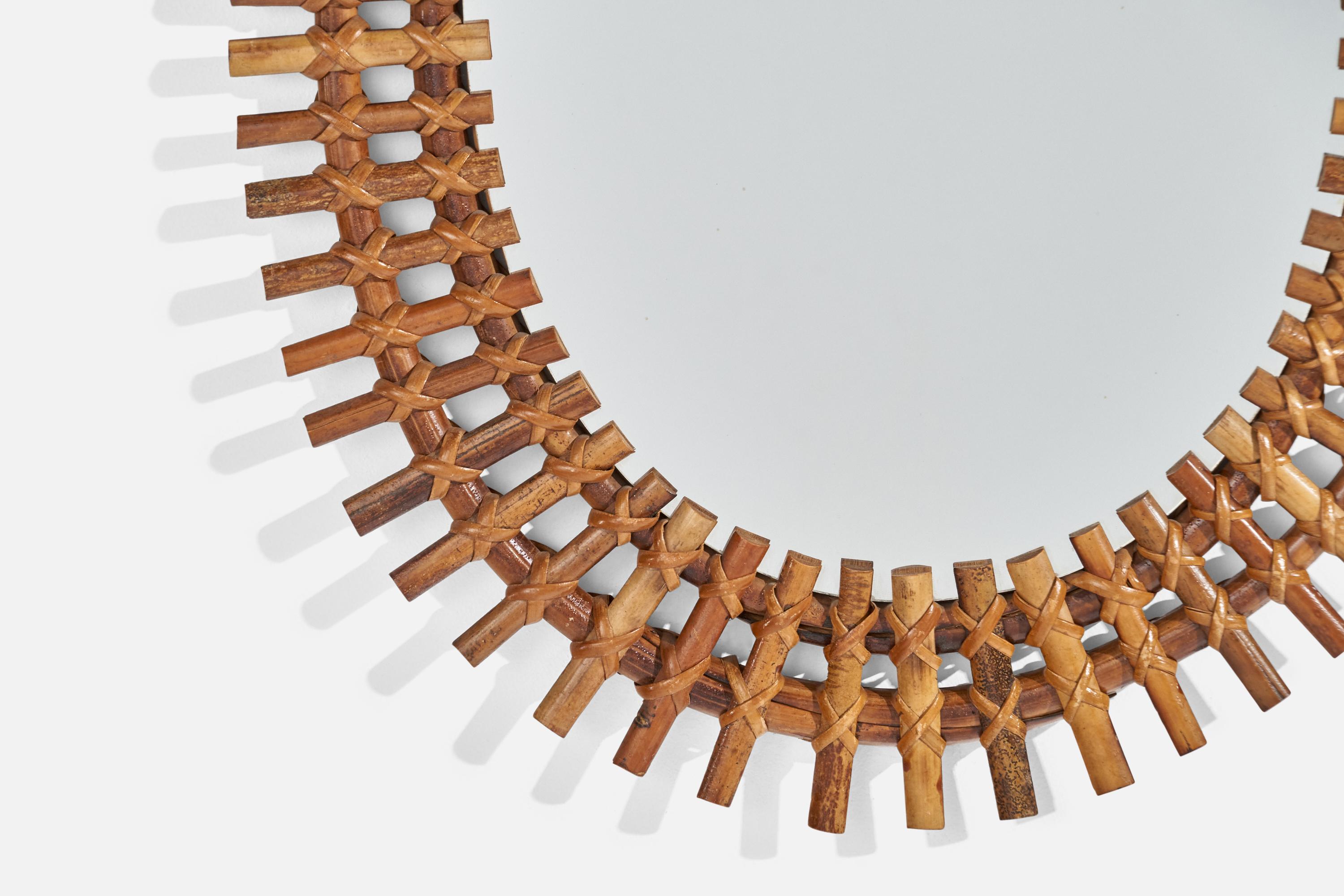 Italian Designer, Oval Wall Mirror, Rattan, Mirror, Italy, C. 1950s For Sale 1