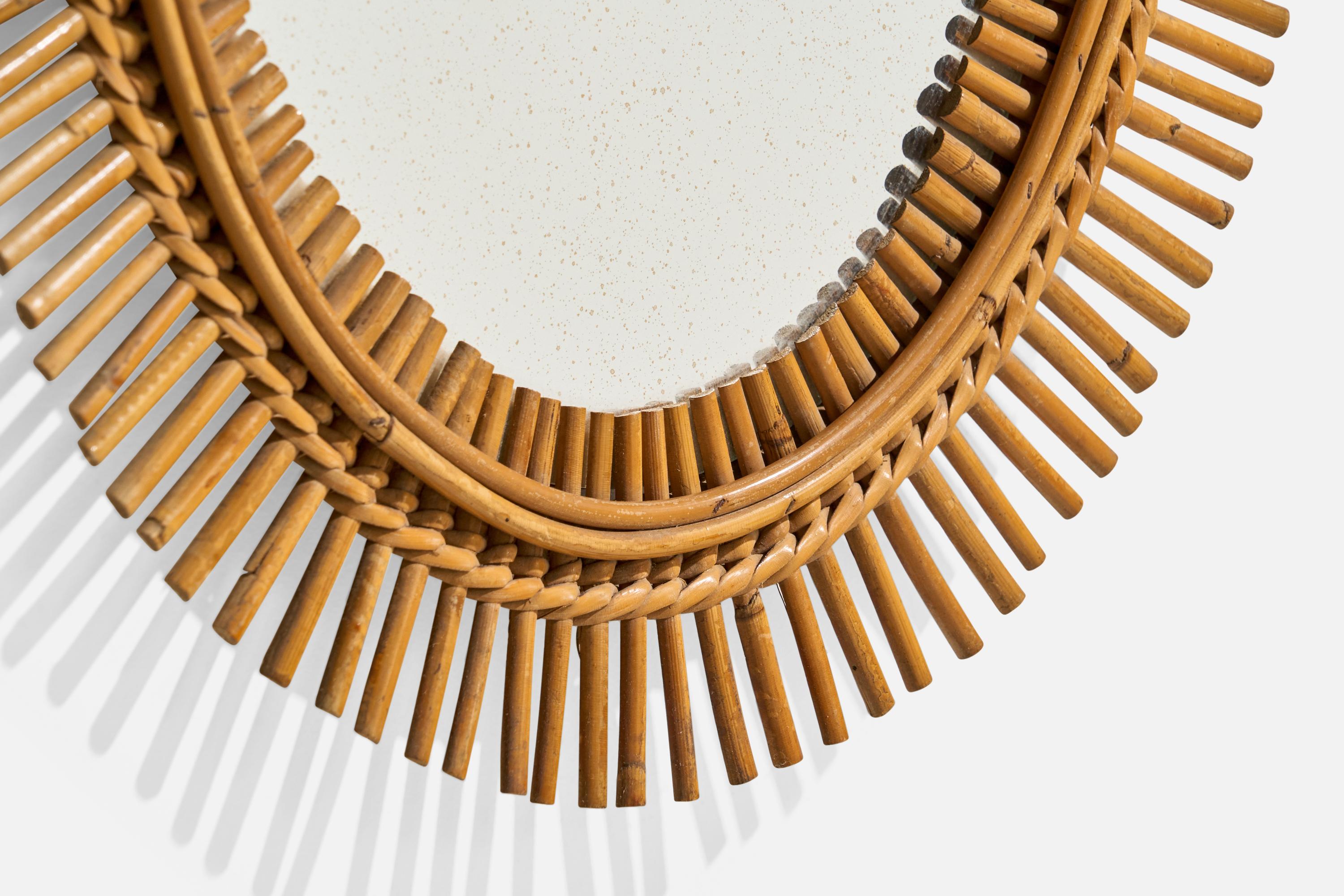 Italian Designer, Oval Wall Mirror, Rattan, Mirror, Italy, C. 1950s For Sale 2