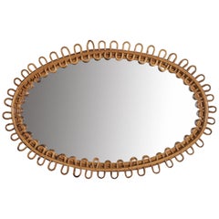 Italian Designer, Oval Wall Mirror, Rattan, Mirror, Italy, c. 1950s